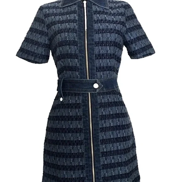 Jason Wu NWT blue tweed with contrasting denim zipper front Mini Dress size L - Picture 2 of 16